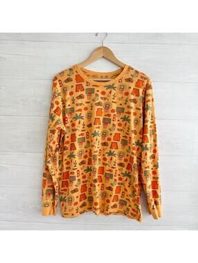 Mokuyobi Basketball Print Long Sleeve Tee L Yellow Orange Retro Cotton Top